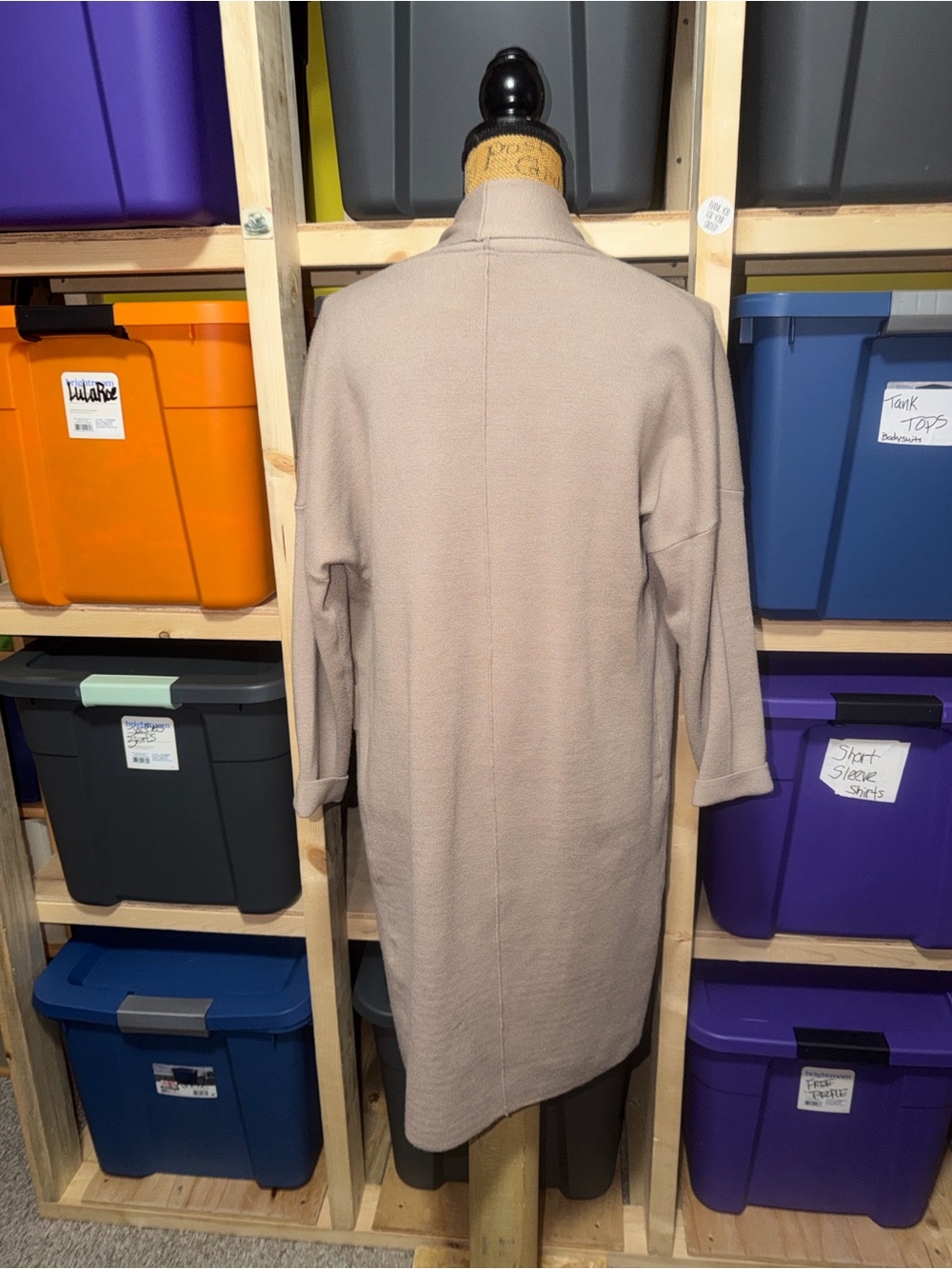 Long Open Front Heavier weight Sweater Cardigan in Soft Beige - Picture 5 of 12